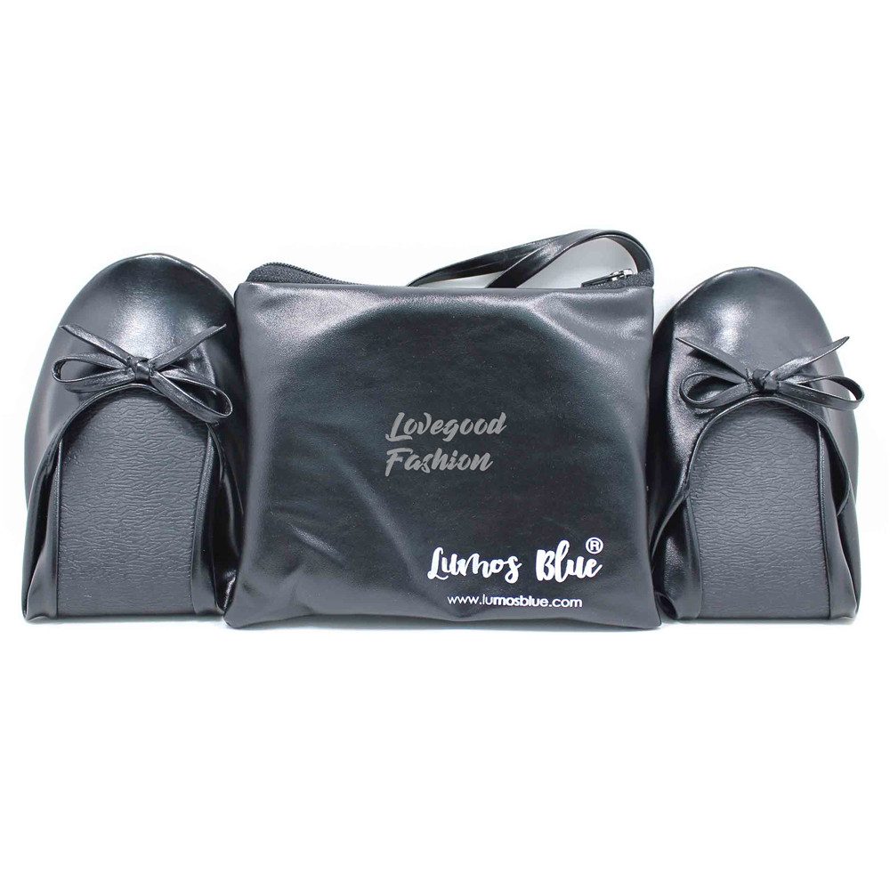 Foldable Ballet Slipper Shoes with Matching Bag Black Lovegood Fashion