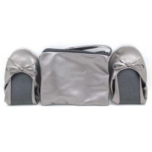 Metallic Grey Foldable Ballerina Shoes and Purse Set-1